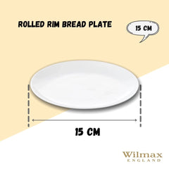 Wilmax Brotteller Weiß | Rollrand Design | Porzellan | 15 cm | WL-991011/A