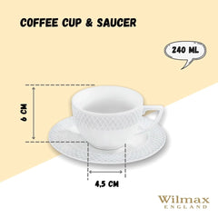 Wilmax Porzellan Teetasse und Untertasse, 240 ml, WL-880105/AB