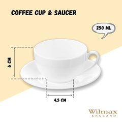 Wilmax Tee Tassen & Untertassen Set 6-teilig Porzellan 250 ml WL-993000/6C
