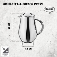 Wilmax Doppelwandige French Press 1000 ml Edelstahl WL-551008/1C