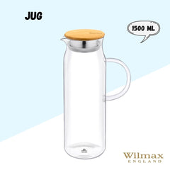 Wilmax England Glaskrug mit Bambusdeckel, 1500 ml, WL-888208/A