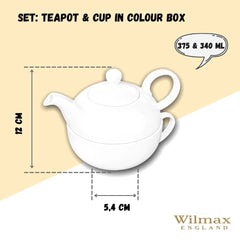 Wilmax Teekanne & Tasse Set aus Porzellan 375 ml & 340 ml WL-994048/1C