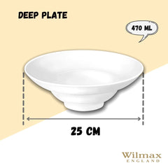 Wilmax Tiefer Porzellan-Teller 470 ml, Ø 25 cm, 2er Set, Weiß WL-991272/A2