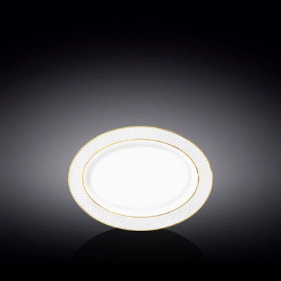 Wilmax Ovale Servierplatte 20 × 14 cm Weiß mit Goldlinien aus Porzellan