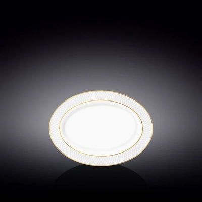 Wilmax Ovale Servierplatte 20 × 14 cm Weiß mit Goldlinien aus Porzellan