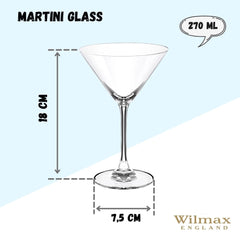 Wilmax Martinigläser 270 ml Kristallglas 6er Set Transparent WL-888030/6A