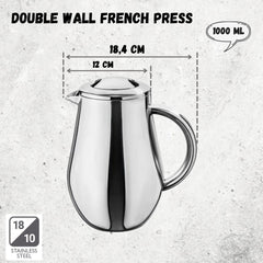 Wilmax Doppelwandige French Press 1000 ml Edelstahl WL-551008/1C