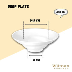 Wilmax Tiefer Porzellan-Teller 470 ml, Ø 25 cm, 2er Set, Weiß WL-991272/A2
