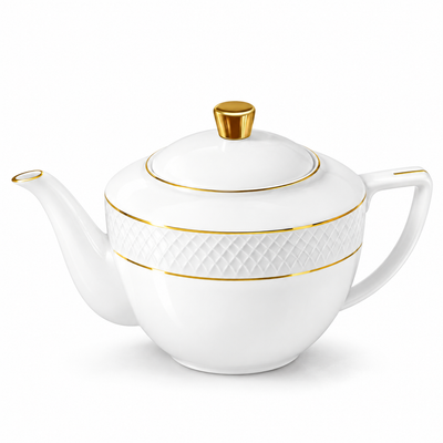 Wilmax Kaffee- und Teekanne mit integriertem Ausgusssieb 900 ml Weiß mit Golddekor aus Porzellan