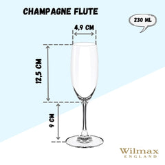 Wilmax England Sektgläser-Set, 6-teilig, 230 ml, Kristallglas, WL-888027/6A