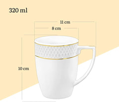 Wilmax Porzellantasse mit Goldlinien, 320 ml, 6er Set, WL-880102431/A6