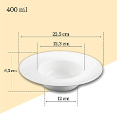 Wilmax Tiefer Porzellan-Teller 400 ml, Ø 22.5 cm, 2er Set, Weiß WL-991186/A2