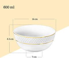 Wilmax Porzellanschüssel mit Goldlinien, 14 cm, 600 ml, 6er Set, WL-880102367/A6