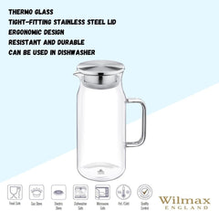 Wilmax Krug 1000 ml Thermoglas mit Edelstahl Deckel Transparent WL-888209/A