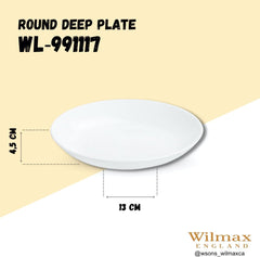 Wilmax Runder Tiefer Teller 23 cm aus Porzellan für Suppen & Pasta WL-991117/A