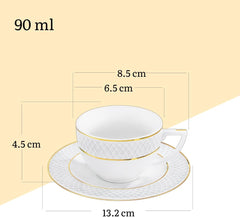 Wilmax Kaffee Tassen & Untertassen 4er Set, Goldlinien, 90 ml, WL-880102400/AB4