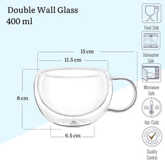 Wilmax Thermogläser mit Henkel 400 ml, 4er Set, Doppelwandig WL-888770/4A