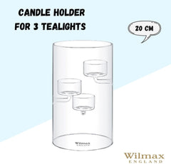 Wilmax Teelichthalter aus Glas für 3 Teelichter, 20 cm – WL-888906/A