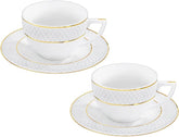 Wilmax Teetassen & Untertassen Set mit Goldlinien, 240 ml, 2er, WL-880102404/AB2