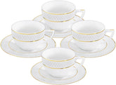 Wilmax Kaffee Tassen & Untertassen 4er Set, Goldlinien, 90 ml, WL-880102400/AB4