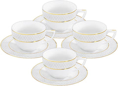Wilmax Kaffee Tassen & Untertassen 4er Set, Goldlinien, 90 ml, WL-880102400/AB4