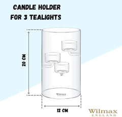 Wilmax Teelichthalter aus Glas für 3 Teelichter, 20 cm – WL-888906/A