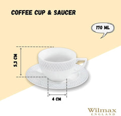 Wilmax Cappucino Cup 170 ml & Saucer (Set of 6) WL-880101402/AB6
