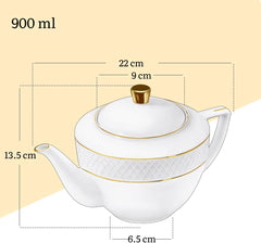 Wilmax Teekanne mit Goldlinien 900 ml – Elegante Porzellankanne – WL-880102452/A