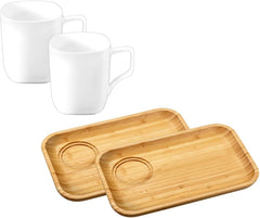 Wilmax 2 Bambus-Teller & 2 Porzellantassen – 4-tlg WL-771126/A2-993066/A2