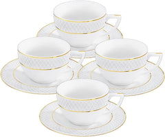 Wilmax Teetassen & Untertassen mit Goldlinien, 240 ml, 4er Set, WL-880102404/AB4