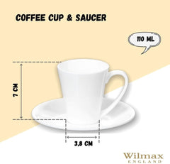 Wilmax Kaffee Tassen & Untertassen Set aus Porzellan 110 ml – WL-993054/2C