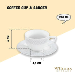 Wilmax Tee Tassen & Untertassen Set 6-teilig 240 ml Porzellan WL-880105/6C