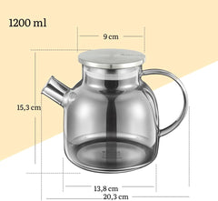 Wilmax Teekanne 1200 ml Glas mit Edelstahldeckel WL-888826002/A