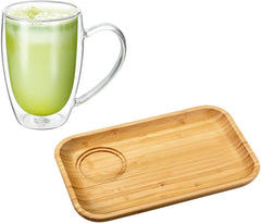 Wilmax Servierset Bambus Teller WL-771126/A mit doppelwandigem Thermoglas 250 ml WL-888739/A