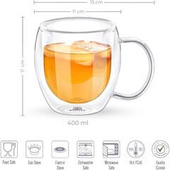 Wilmax 2 Doppelwandtassen & 1 Teekanne Set, WL-888803/A-888748/A2