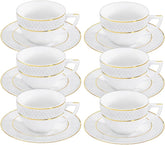 Wilmax Kaffeetasse & Untertasse mit Goldlinien, 90 ml, 6er Set, WL-880102400/AB6