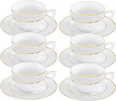 Wilmax Kaffeetasse & Untertasse mit Goldlinien, 90 ml, 6er Set, WL-880102400/AB6