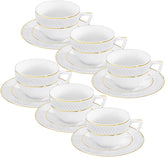 Wilmax Teetassen & Untertassen Set mit Goldrand, 240 ml, 6er – WL-880102404/AB6