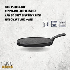 Wilmax Runde Servierplatte mit Griff SlateStone Schwarz 30,5 x 21,5 cm WL-661137/A