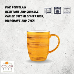 Wilmax Porzellan Tassen 460 ml Gelb mit Griff, 6er Set, Spiral, WL-669437/A