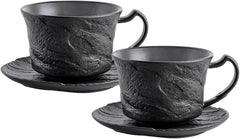 Wilmax Kaffeetassen Set 2er Schwarz 180 ml mit Untertasse Porzellan WL-661151/AB2