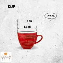 Wilmax Porzellan Tassen Set Rot 190 ml, 6er-Set Klassisch WL-669235/AB6