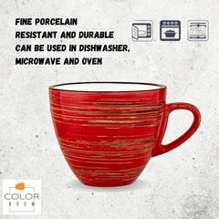 Wilmax Porzellan Tassen Set Rot 190 ml, 6er-Set Klassisch WL-669235/AB6