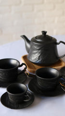 Wilmax Kaffeetassen Set 2er Schwarz 180 ml mit Untertasse Porzellan WL-661151/AB2