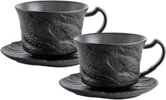 Wilmax Kaffeetassen Set 2er Schwarz 250 ml mit Untertasse Porzellan WL-661152/AB2