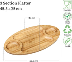 Wilmax 3-teilige Servierplatte aus natürlichem Bambus, 45.5 x 25 cm – WL-771041/A