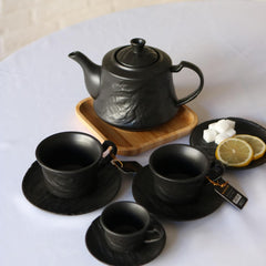 Wilmax Kaffeetassen Set 2er Schwarz 250 ml mit Untertasse Porzellan WL-661152/AB2