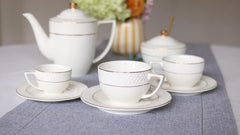 Wilmax Teetassen & Untertassen mit Goldlinien, 240 ml, 4er Set, WL-880102404/AB4