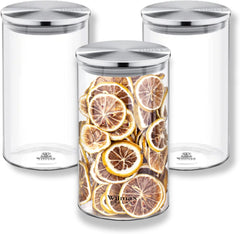 Wilmax Vorratsgläser-Set aus Borosilikatglas, Edelstahldeckel, 3er-Set WL-888515/A3