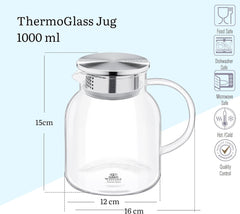 Wilmax Borosilikat Glas Karaffe mit Edelstahl-Deckel 1000 ml – WL-888213/A